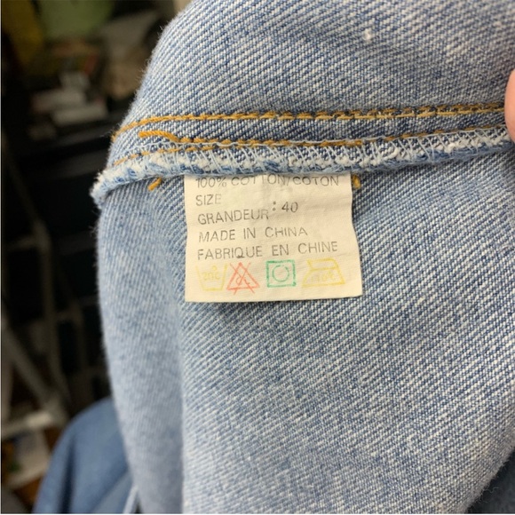 Vintage Dixie 90's Jean Bib Overall Dress Sz 40 large Blue Denim Patch Pocket - Picture 2 of 6